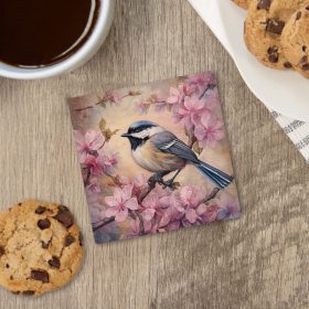 "Vintage Chickadee" Square House Coaster – Bulk