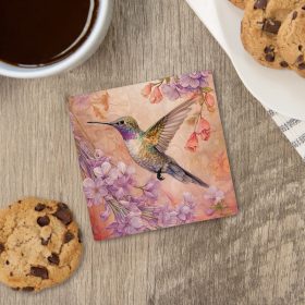 "Vintage Hummingbird" Square House Coaster – Bulk