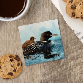 "Loon With Baby" Square House Coaster – Bulk