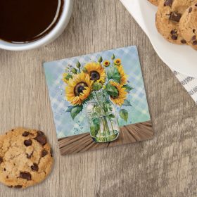 "Sunflower Jar Light" Square House Coaster – Bulk