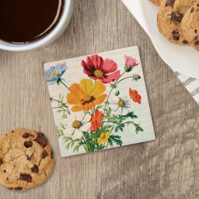 "Bouquet Orange" Square House Coaster – Bulk