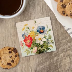 "Bouquet Red" Square House Coaster – Bulk