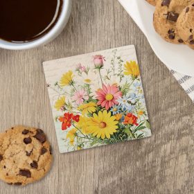 "Bouquet Yellow" Square House Coaster – Bulk