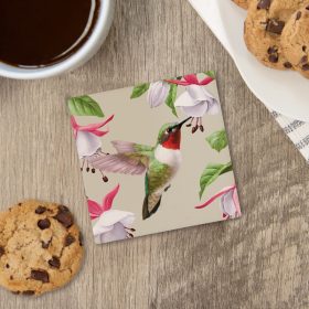 "Hummingbird & Fuschia" Square House Coaster - Bulk