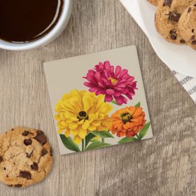 "Zinnias" Square House Coaster - Bulk