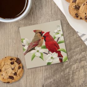 "Cardinal Pair" Square House Coaster - Bulk