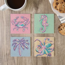 "Watercolor Ocean" Square House Coaster Set