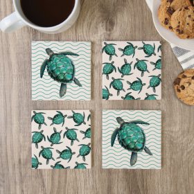 Turtle Scatter Square House Coaster - Set
