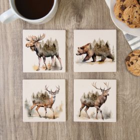 Watercolor Tree Square House Coaster - Set