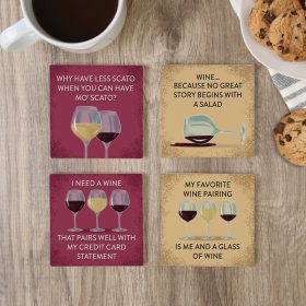 Wine Funny Square House Coaster - Set