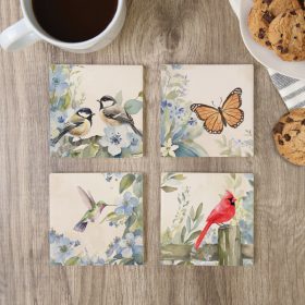 Blue Flower Square House Coaster - Set
