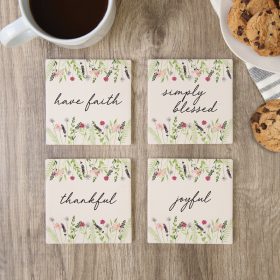 Floral Religious Square House Coaster - Set
