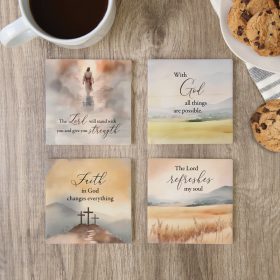 Watercolor Faith Square House Coaster - Set