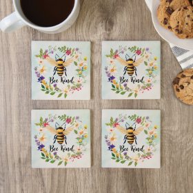 Bee Kind Square House Coaster - Set