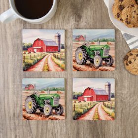 "Farm Life Square House Coaster Set
