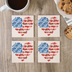 "Patriotic Heart" Square House Coaster Set