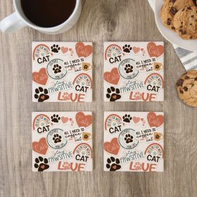 "Cat Stickers" Square House Coaster Set