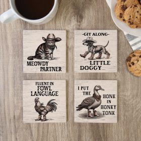 "Country Animal Humor" Square House Coaster Set