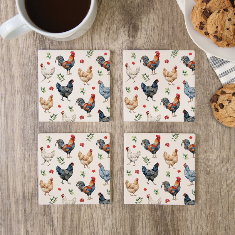 Chicken Pattern House Coaster Set