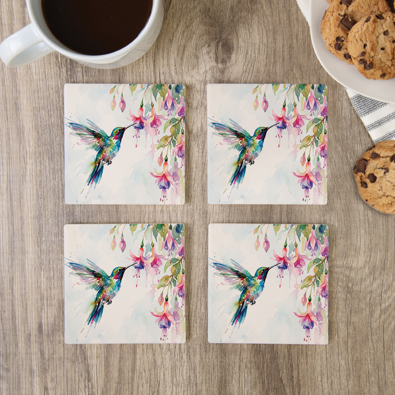 Watercolor Hummingbird House Coaster Set