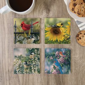 "Mixed Bird" Square House Coaster Set