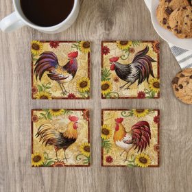 "Rooster And Sunflower" Square House Coaster Set
