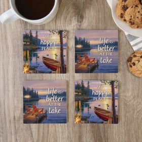 "Lake" Square House Coaster Set