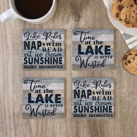 "Lake Rules" Square House Coaster Set
