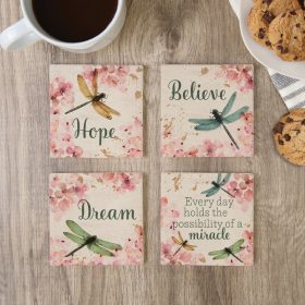 "Inspirational Dragonflies" Square House Coaster Set