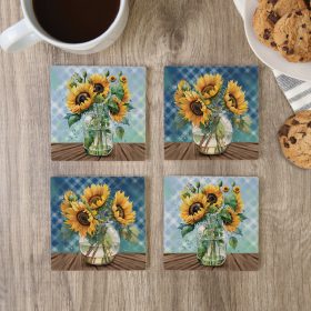 "Sunflower Jar" Square House Coaster Set