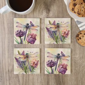 "Watercolor Dragonfly" Square House Coaster Set