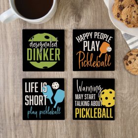 "Pickleball" Square House Coaster Set
